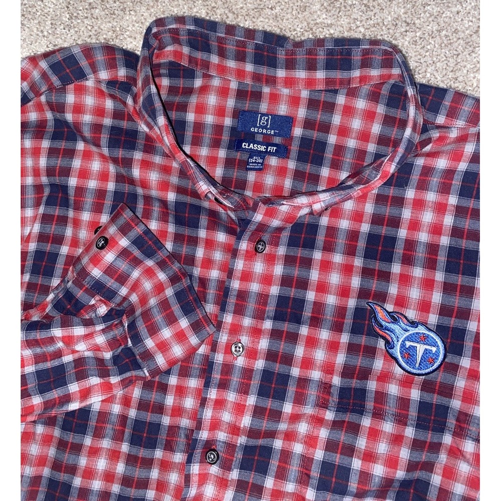Tennessee Titans‎ Plaid Shirt Button Down Mens 3XLT Nylon Stretch Blend Red/Blue